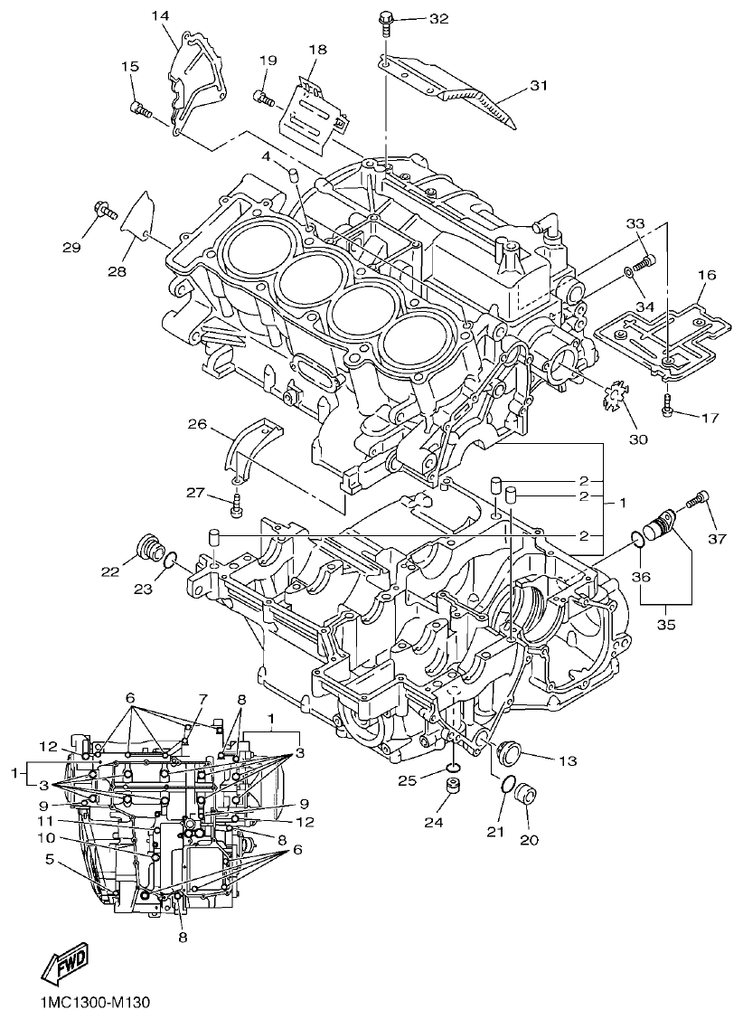 Yamaha FJR1300AP CRANKCASE parts diagram