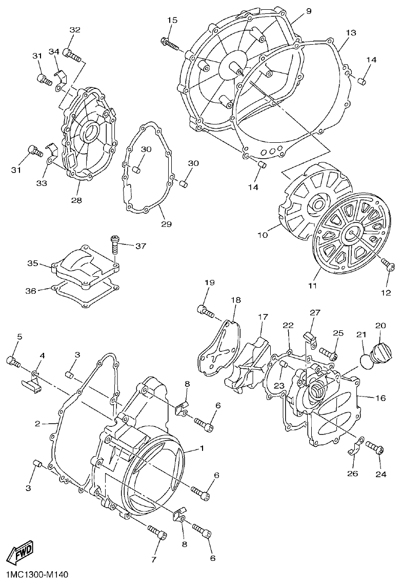 Yamaha FJR1300AP CRANKCASE COVER 1 parts diagram