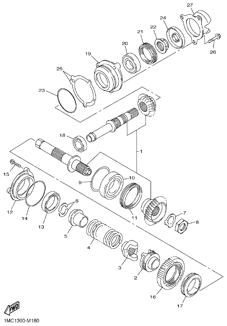 Yamaha FJR1300AP MIDDLE DRIVE GEAR parts diagram