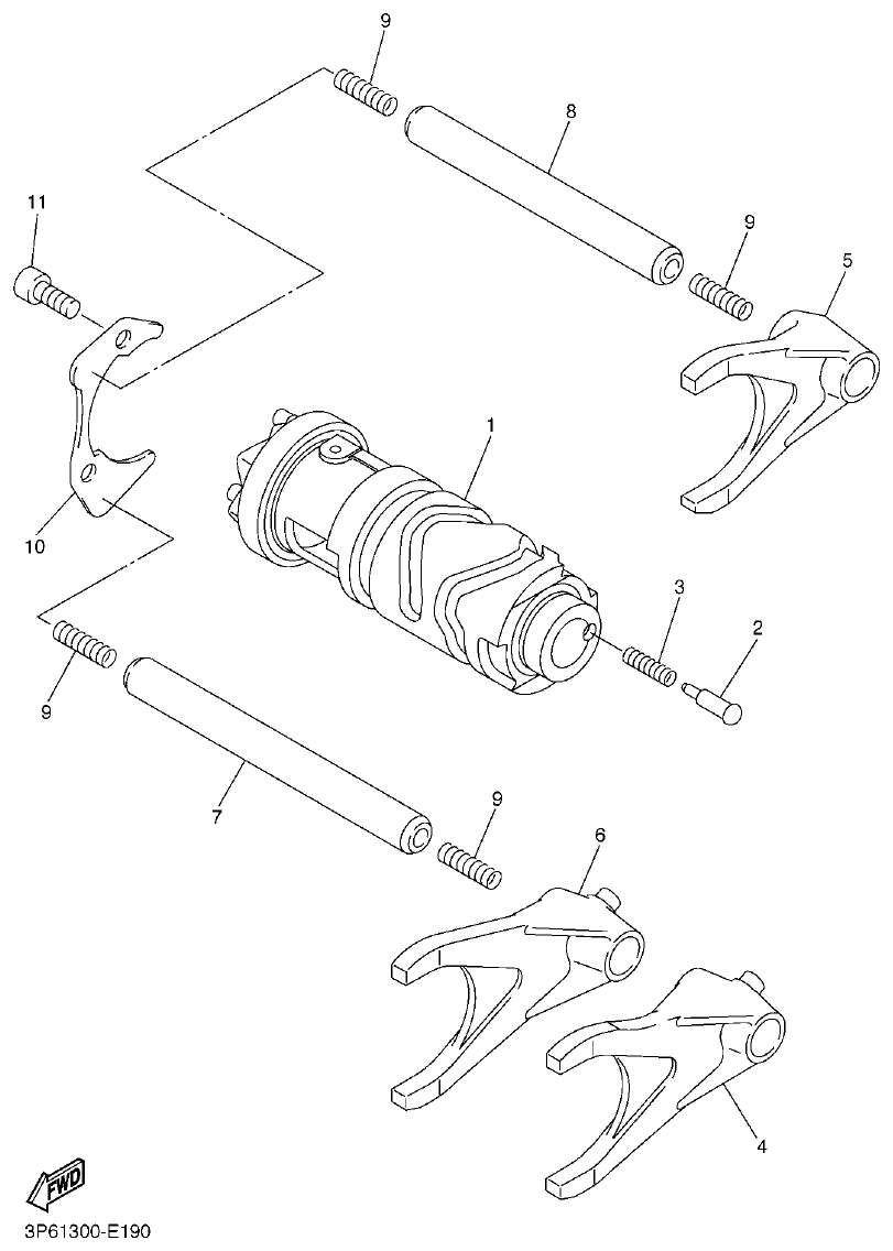 Yamaha FJR1300AP SHIFT CAM & FORK parts diagram
