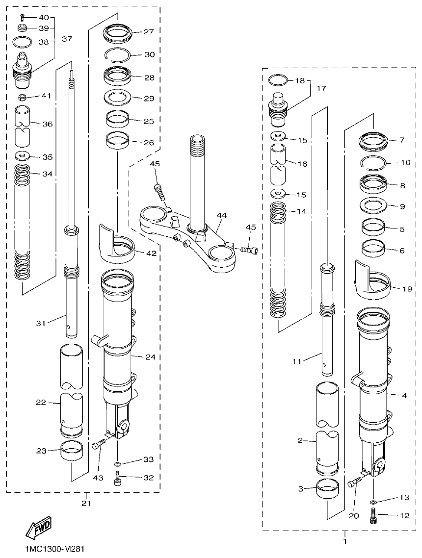 Yamaha FJR1300AP FRONT FORK parts diagram