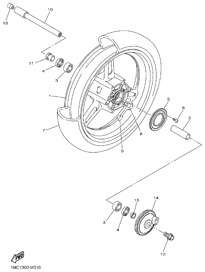 Yamaha FJR1300AP FRONT WHEEL parts diagram
