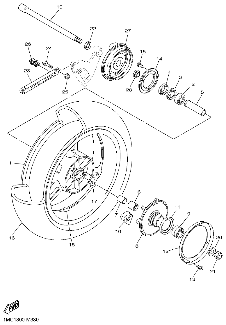 Yamaha FJR1300AP REAR WHEEL parts diagram