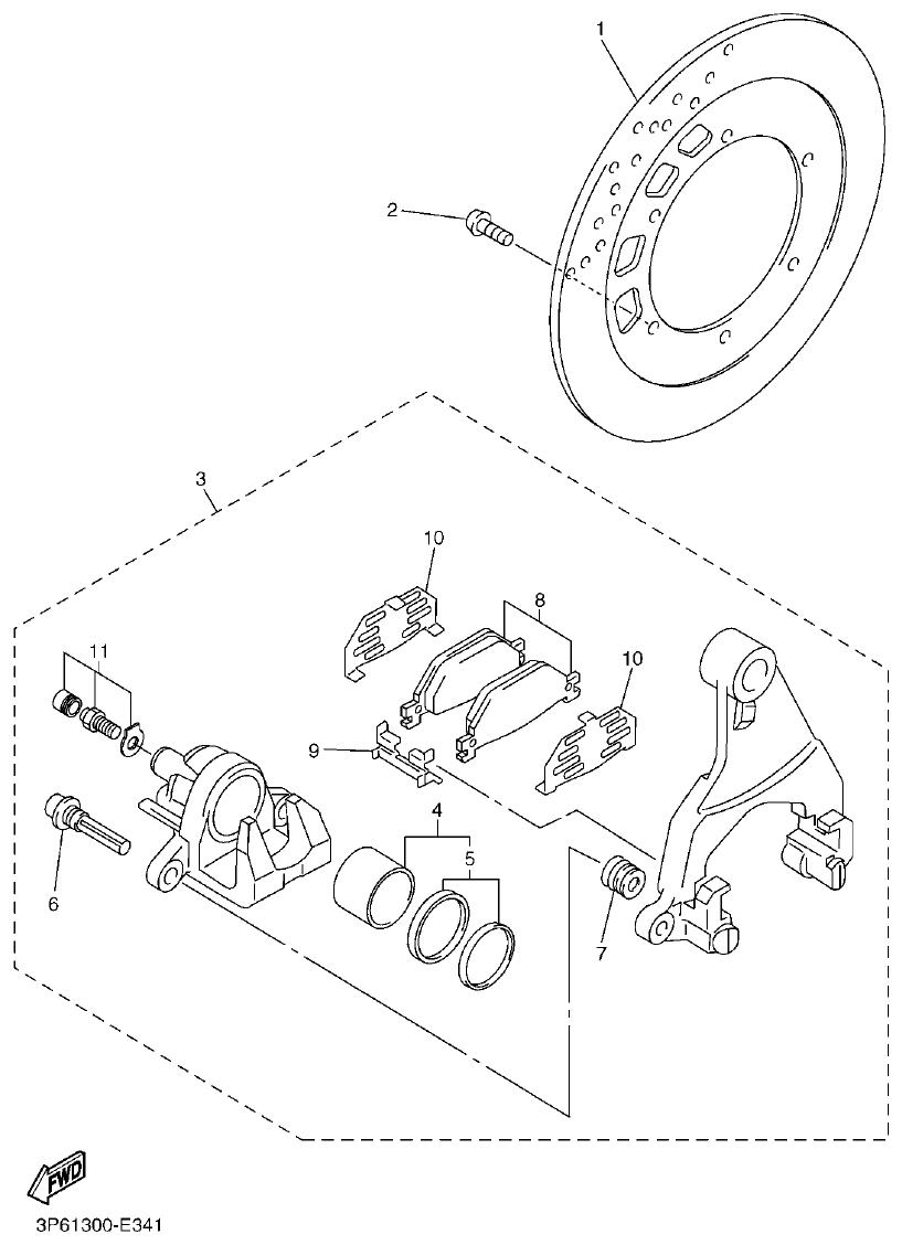 Yamaha FJR1300AP REAR BRAKE CALIPER parts diagram