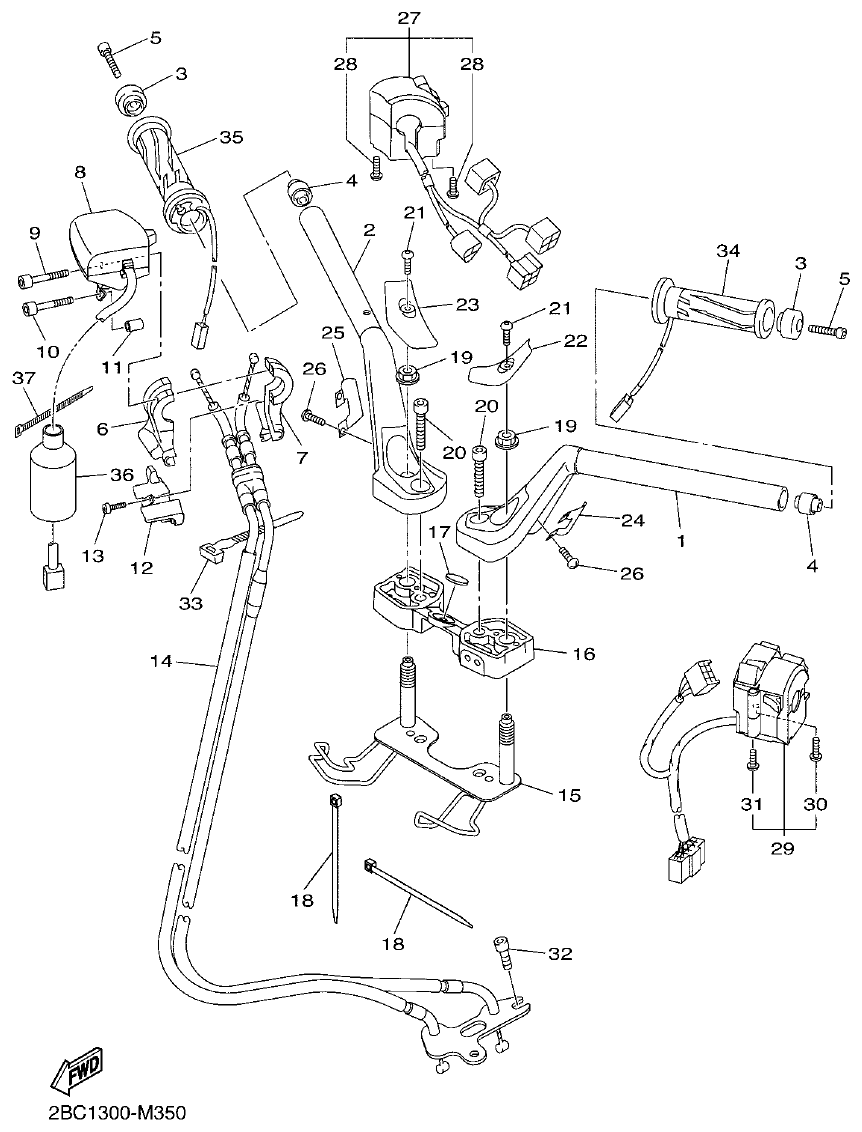Yamaha FJR1300AP STEERING HANDLE & CABLE parts diagram