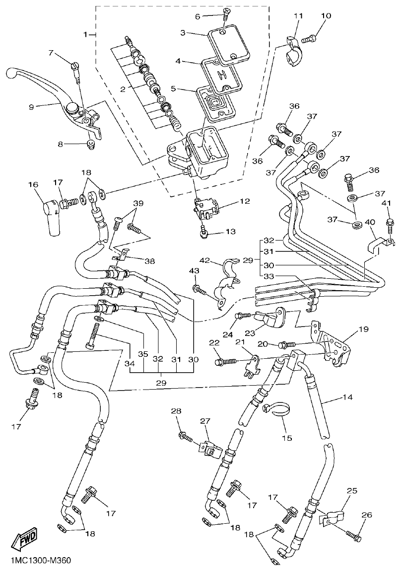 Yamaha FJR1300AP FRONT MASTER CYLINDER parts diagram