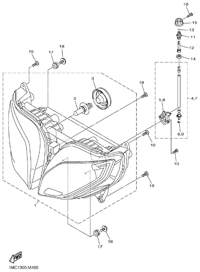 Yamaha FJR1300AP HEADLIGHT parts diagram
