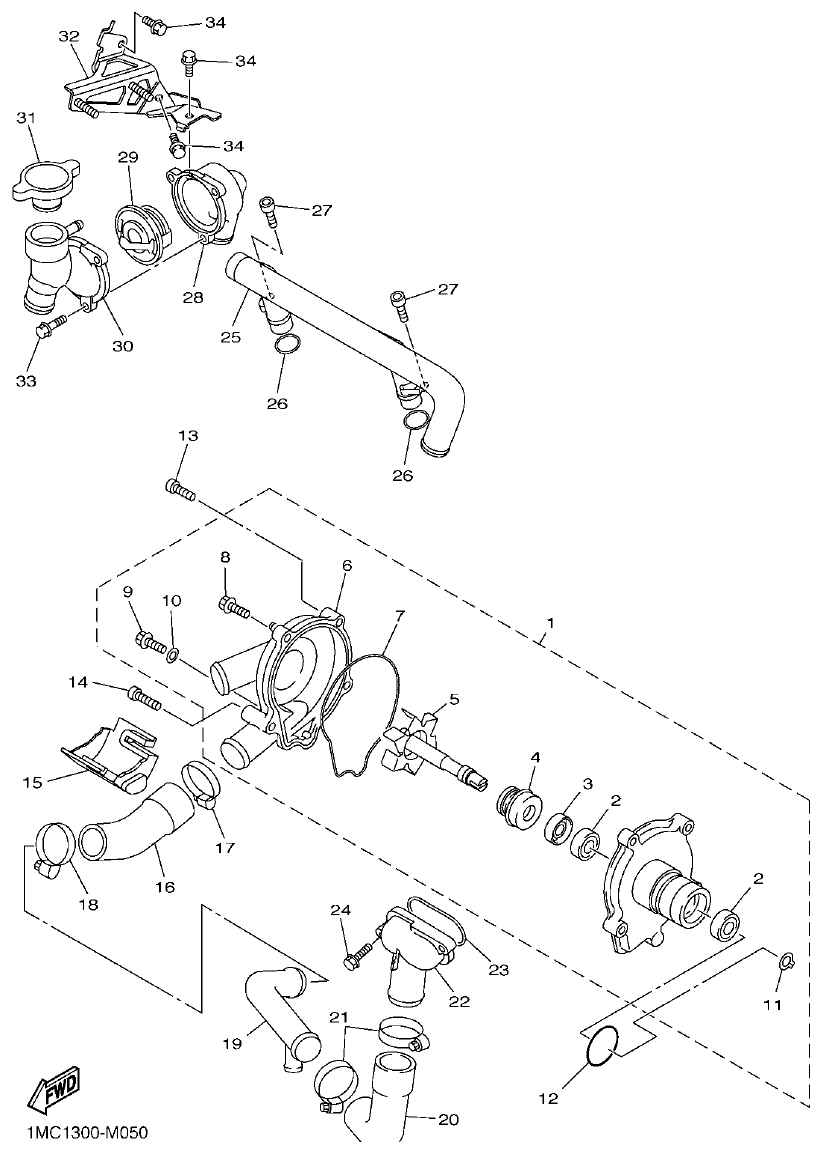 Yamaha FJR1300AP WATER PUMP parts diagram