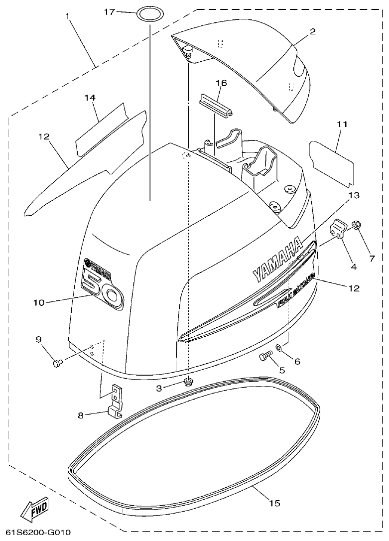 Yamaha FT50C TOP COWLING parts diagram