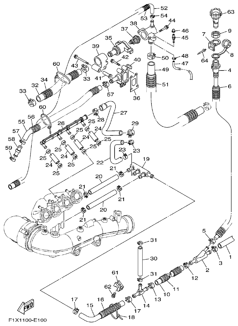 Yamaha FX11 EXHAUST 2 parts diagram