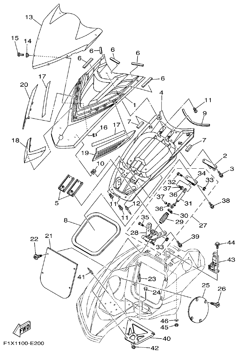 Yamaha FX11 ENGINE HATCH 2 parts diagram
