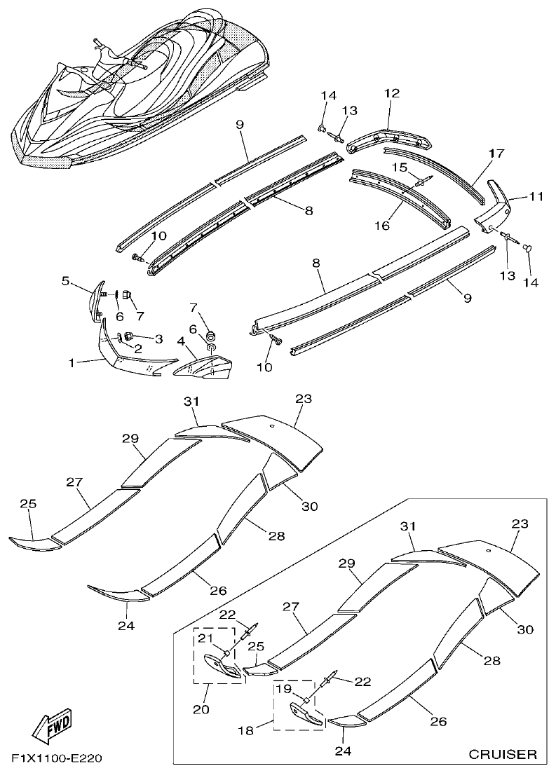 Yamaha FX11 GUNWALE & MAT parts diagram