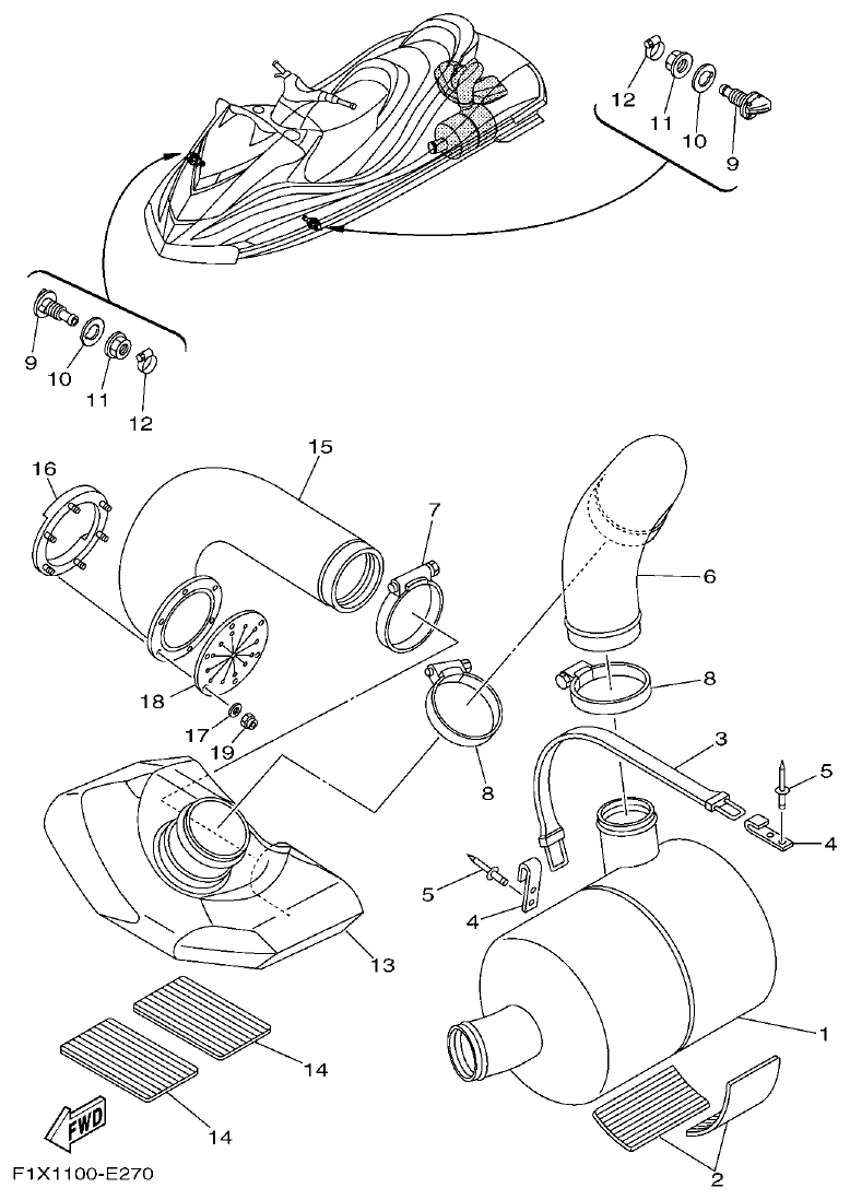 Yamaha FX11 EXHAUST 3 parts diagram
