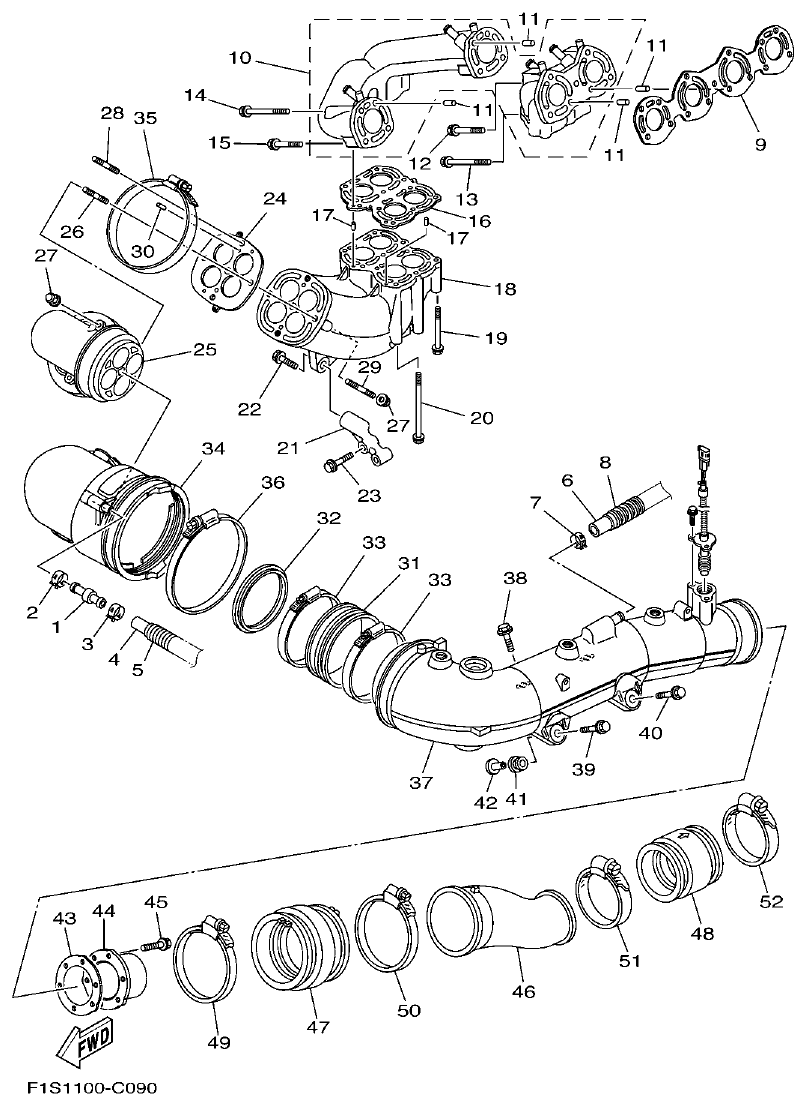 Yamaha FX11 EXHAUST 1 parts diagram
