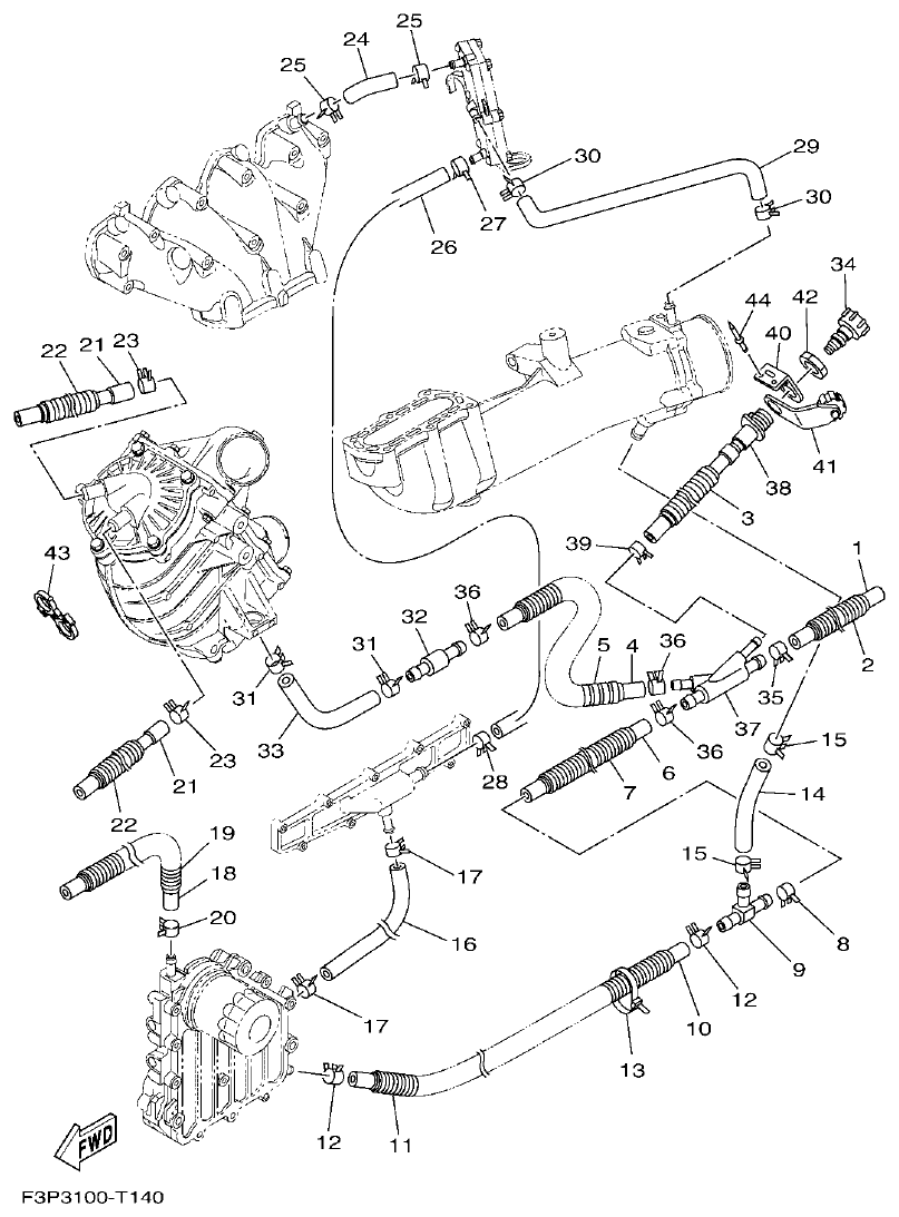 Yamaha F2WB EXHAUST 2 parts diagram