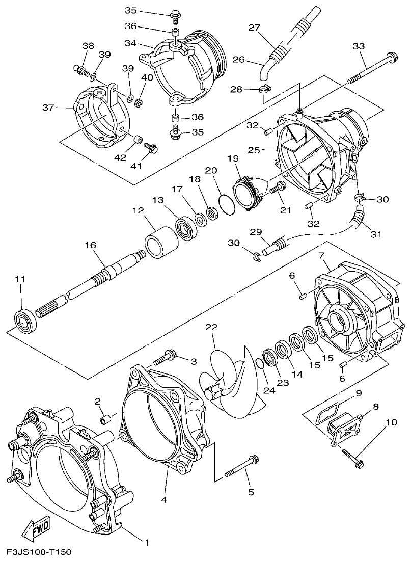 Yamaha F2WB JET UNIT 1 parts diagram