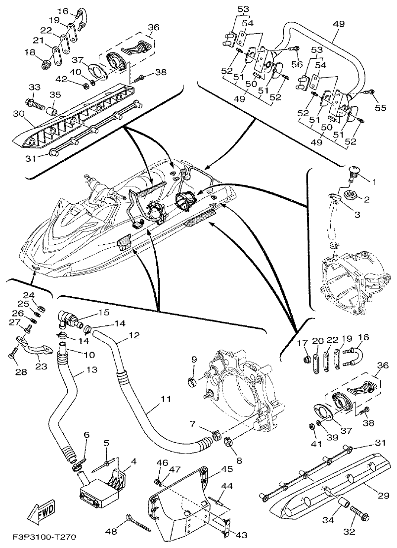 Yamaha F2WB HULL & DECK parts diagram