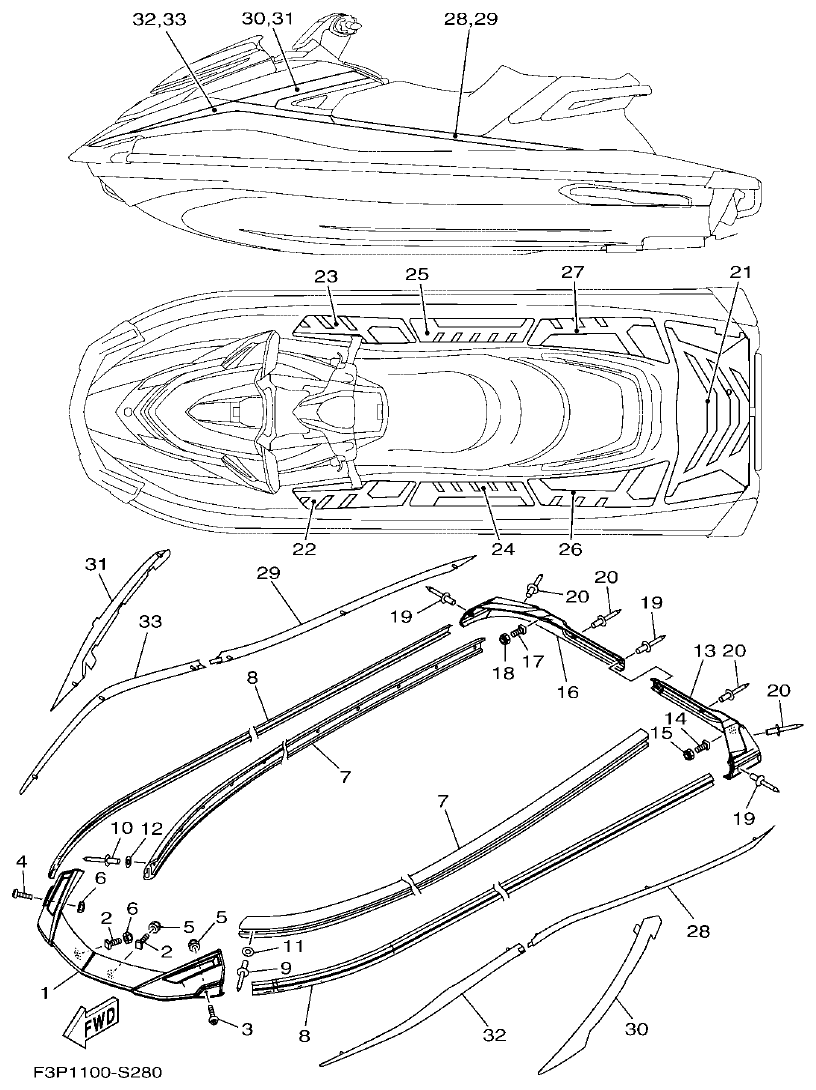 Yamaha F2WB GUNWALE & MAT parts diagram