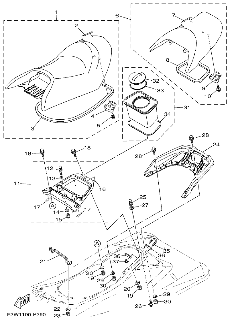 Yamaha F2WB SEAT & UNDER LOCKER parts diagram