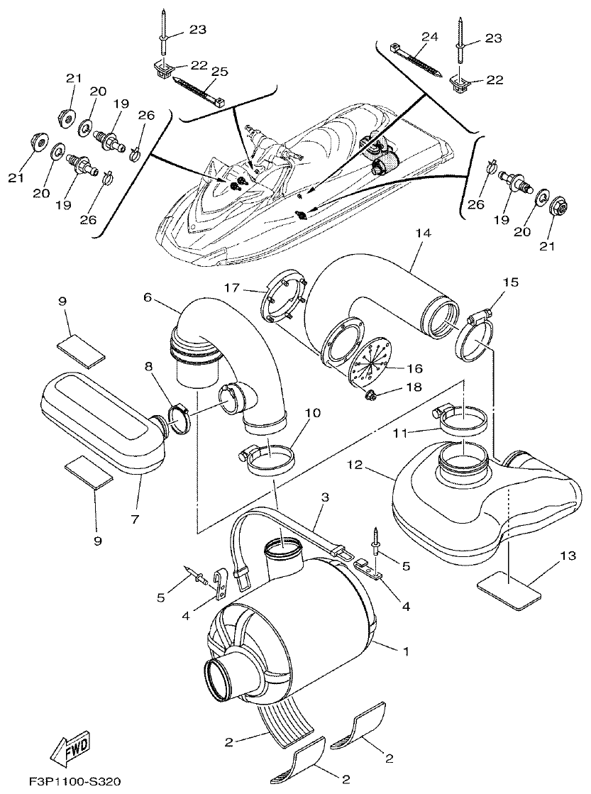 Yamaha F2WB EXHAUST 3 parts diagram