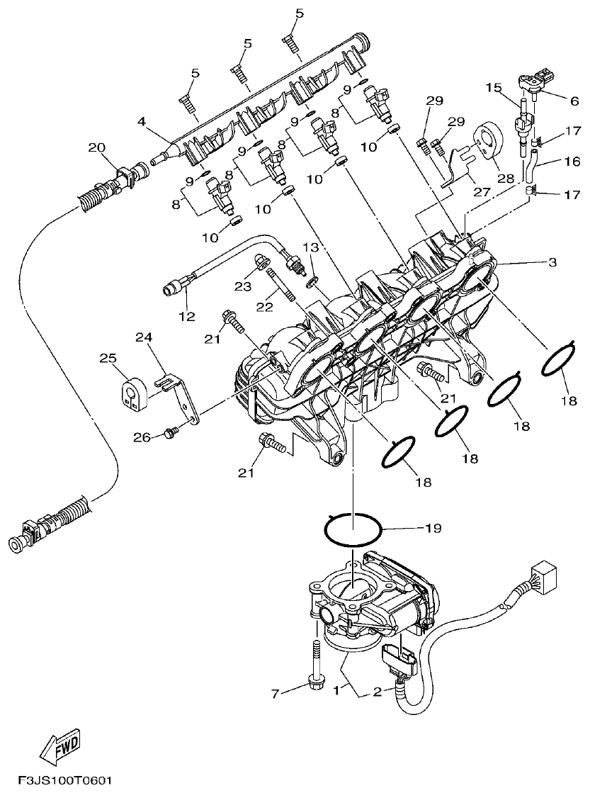 Yamaha F2WB INTAKE 1 parts diagram
