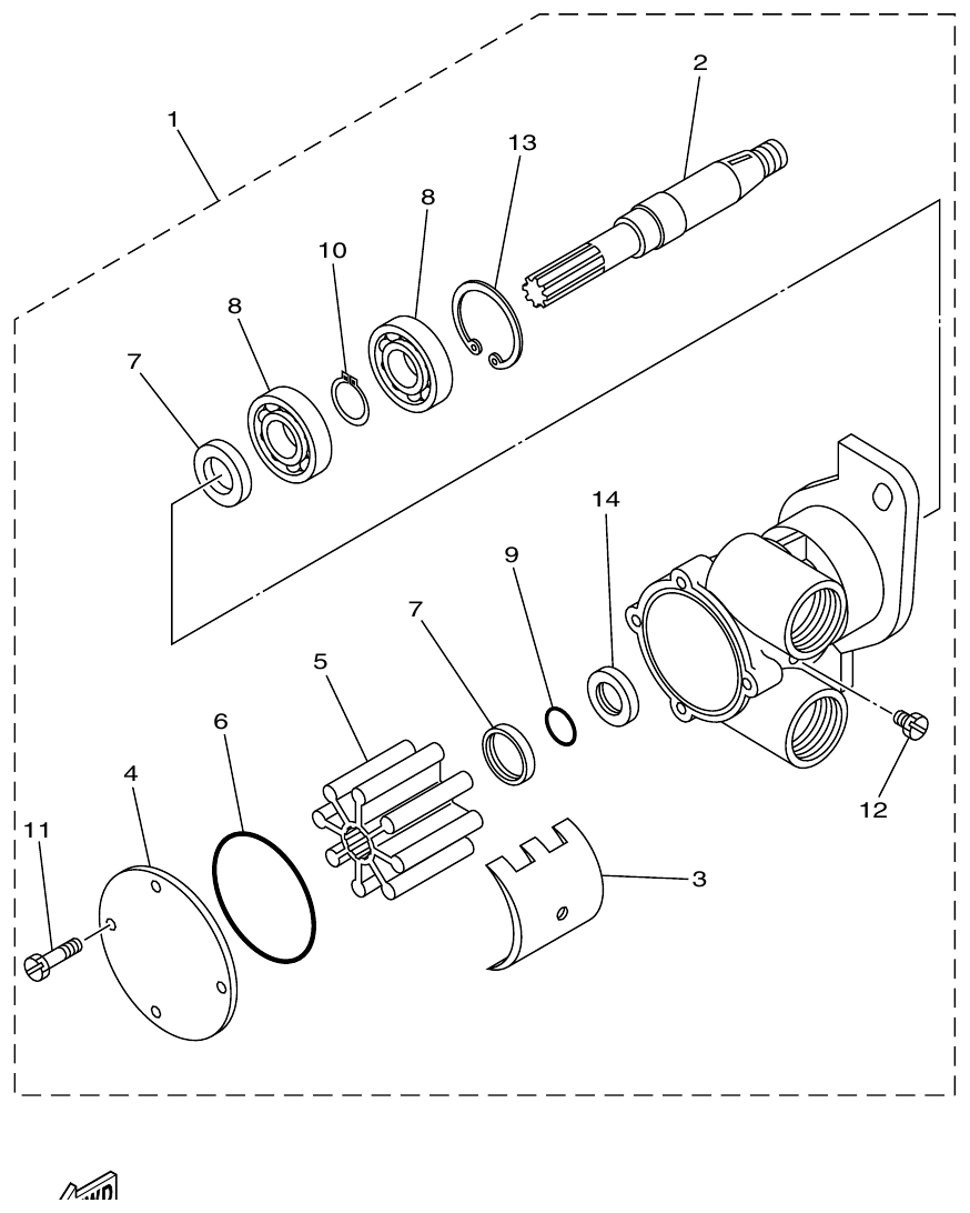 Yamaha ME372STIP1 SEA WATER PUMP SUB ASSY parts diagram