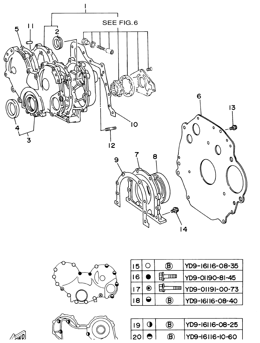 Yamaha ME372STIP1 TIMING GEAR COVER & REAR END parts diagram