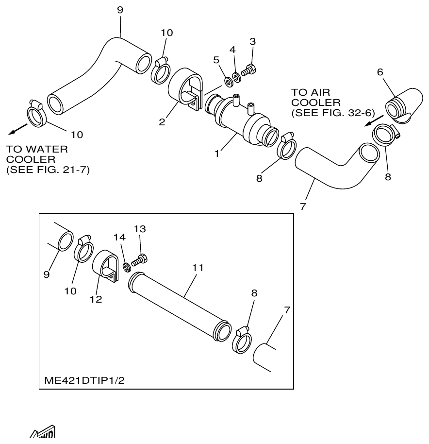 Yamaha ME421STI OIL COOLER 1 parts diagram