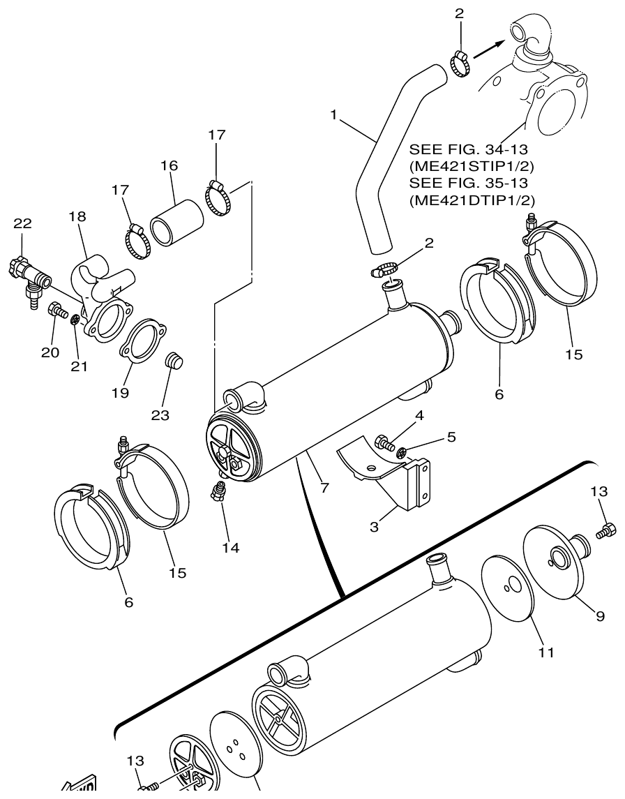 Yamaha ME421STI WATER COOLER (HEAT EXCHANGER) parts diagram