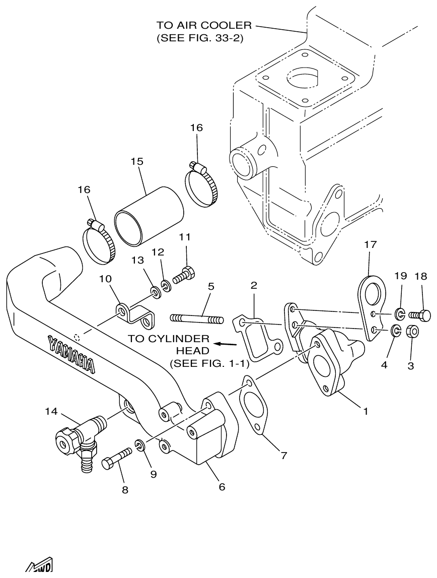 Yamaha ME421STI WATER COOLING 1 (OUTLET) parts diagram