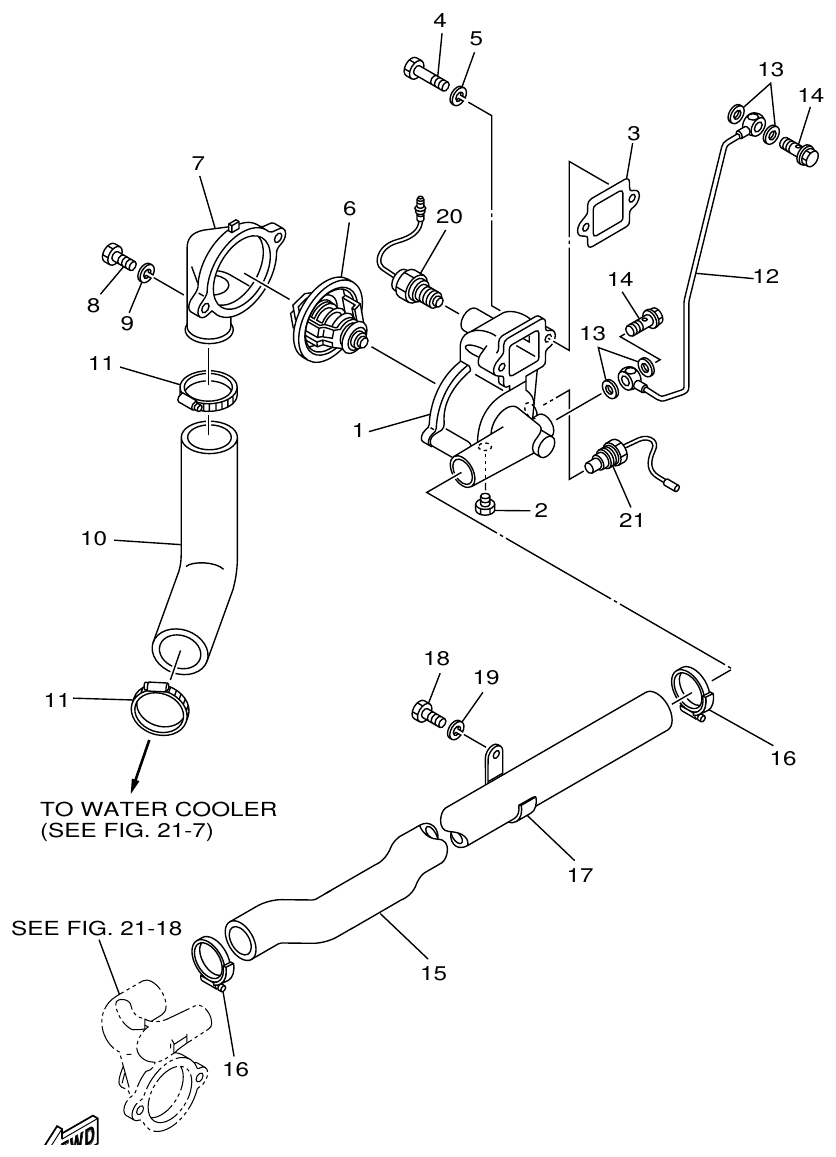 Yamaha ME421STI WATER COOLING 2 (THERMO UNIT) parts diagram