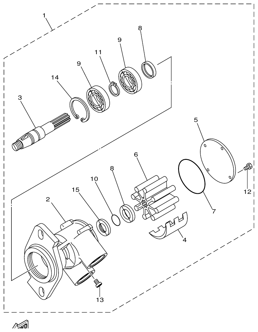 Yamaha ME421STI SEA WATER PUMP SUB-ASSY parts diagram