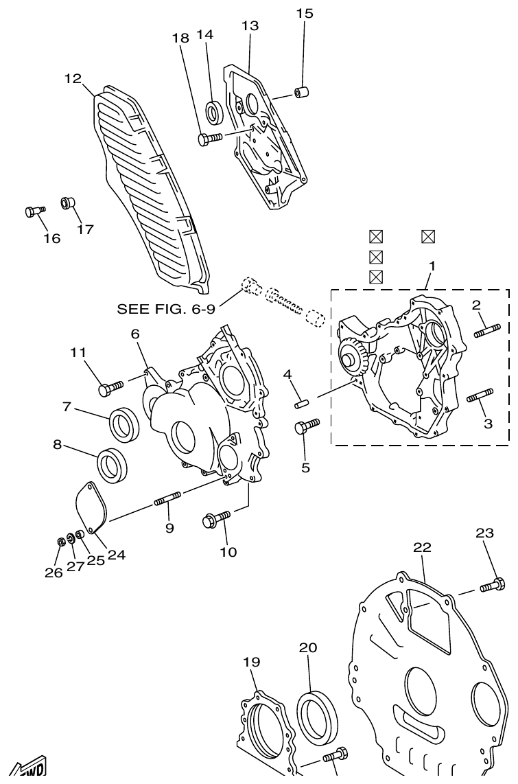 Yamaha ME421STI TIMING GEAR COVER. REAR END PLATE parts diagram