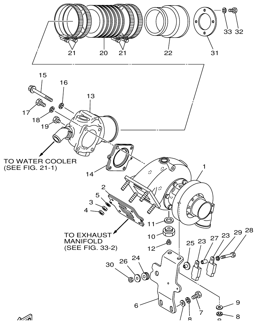Yamaha ME421STI EXHAUST 3 (TURBO SUPERCHARGER:ME421DTIP1/DTIP2) parts diagram