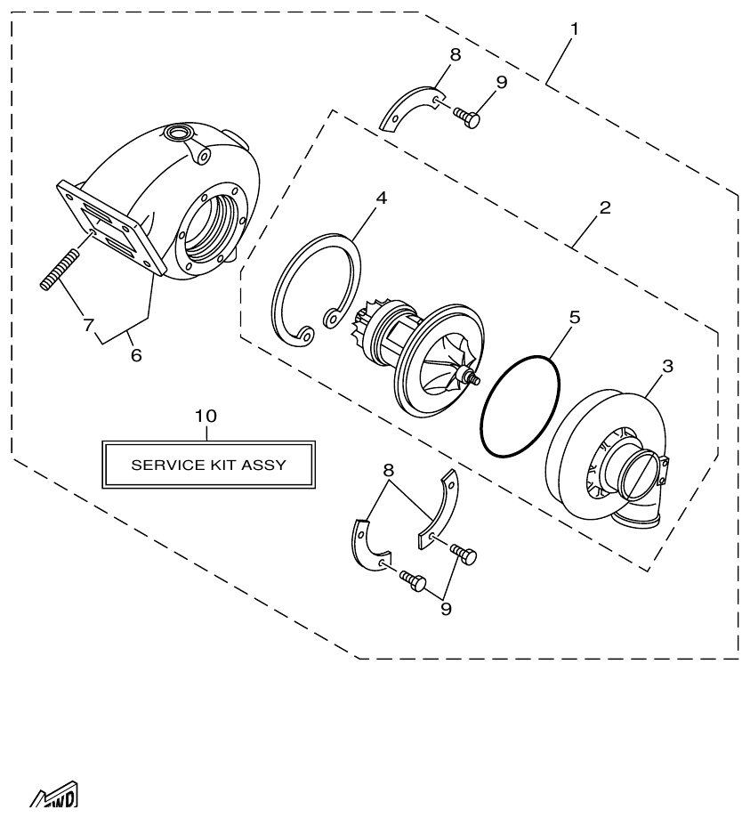Yamaha ME421STI TURBO SUPERCHARGER ASSY parts diagram