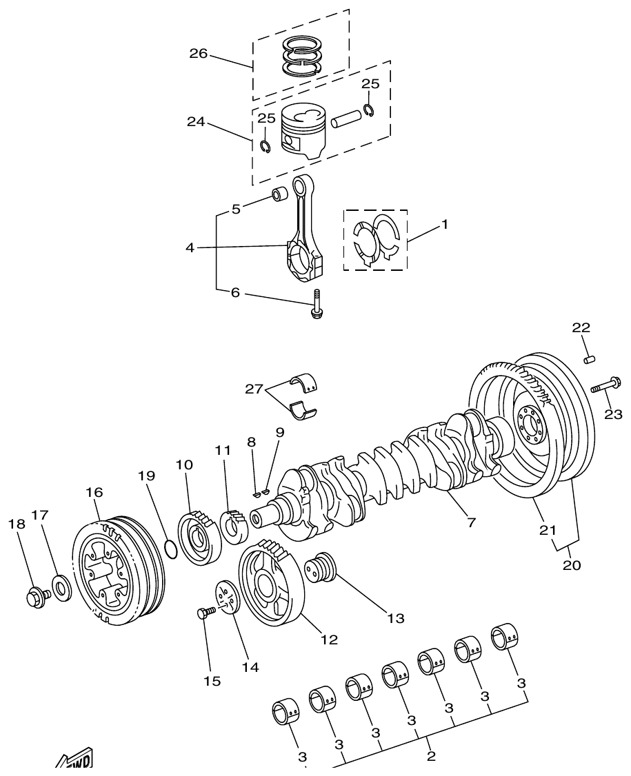 Yamaha ME421STI CRANKSHAFT. PISTON parts diagram