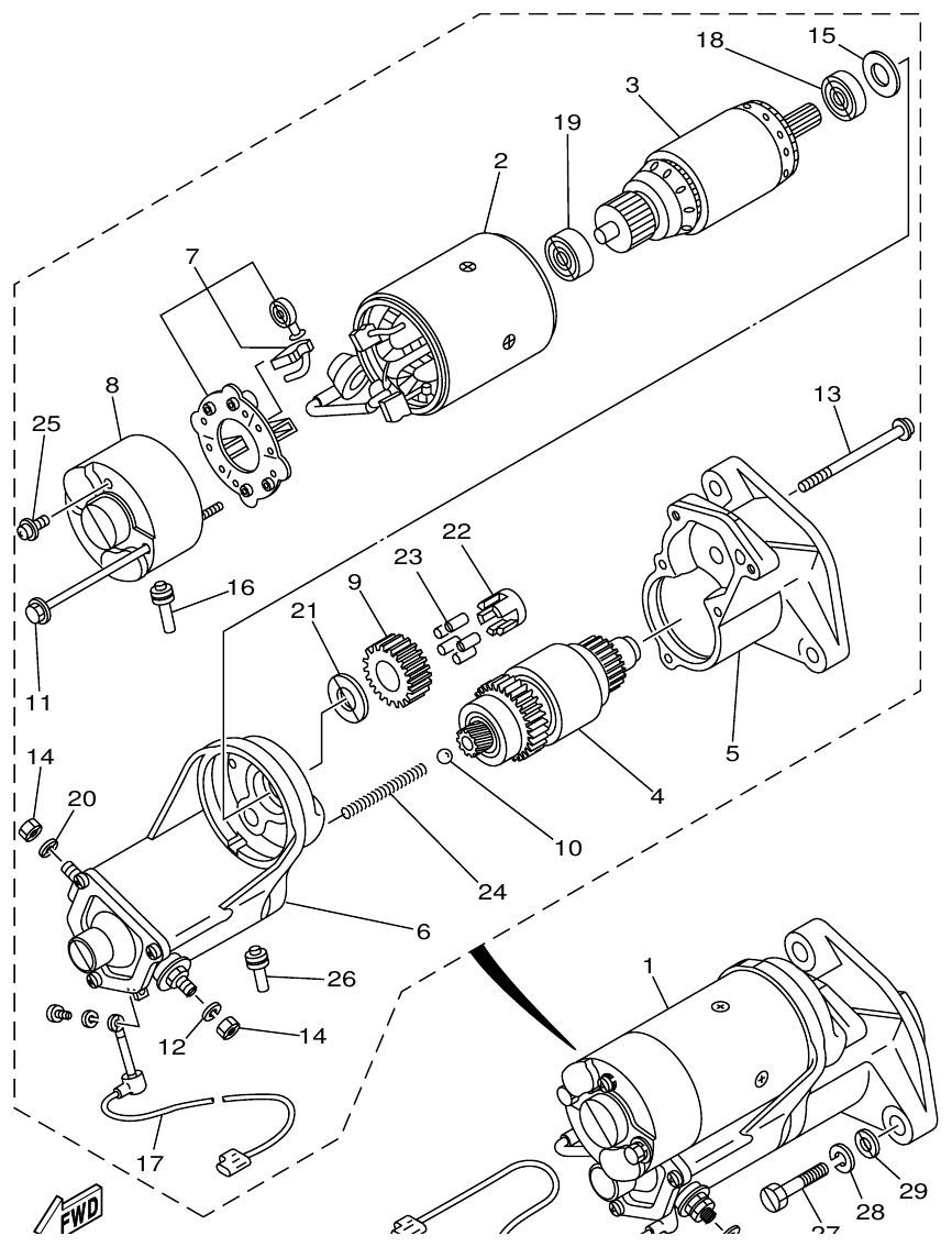 Yamaha ME421STI STARTING MOTOR parts diagram