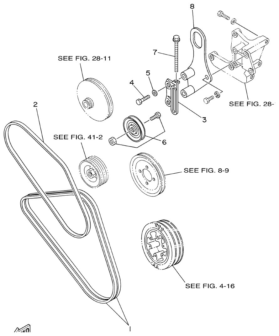 Yamaha ME421STI PULLEYS. BELTS parts diagram