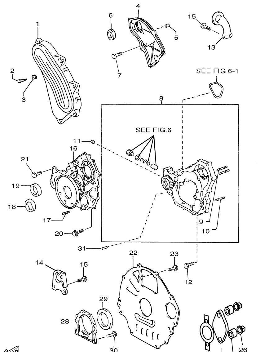 Yamaha ME432STIP2 TIMING GEAR COVER & REAR END parts diagram