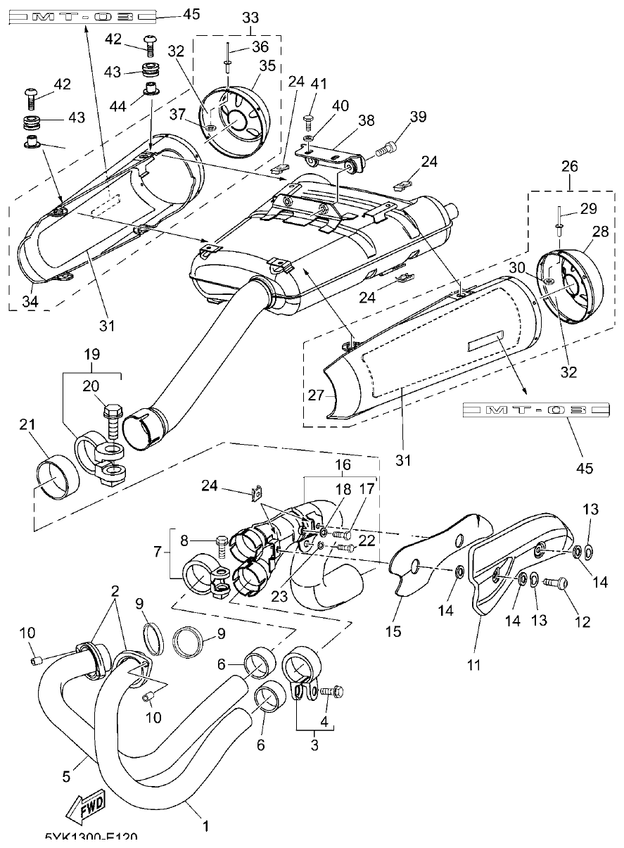 Yamaha MT-03 EXHAUST parts diagram