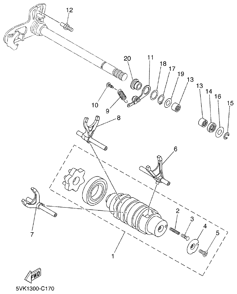 Yamaha MT-03 SHIFT CAM & FORK parts diagram