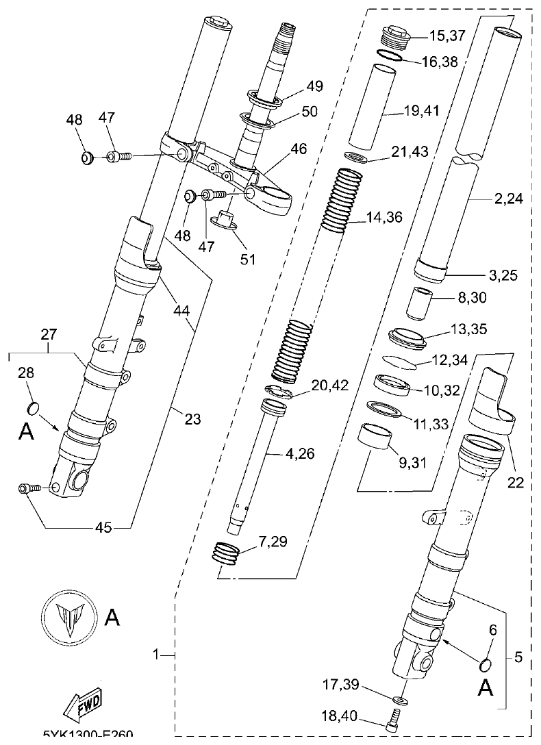 Yamaha MT-03 FRONT FORK parts diagram