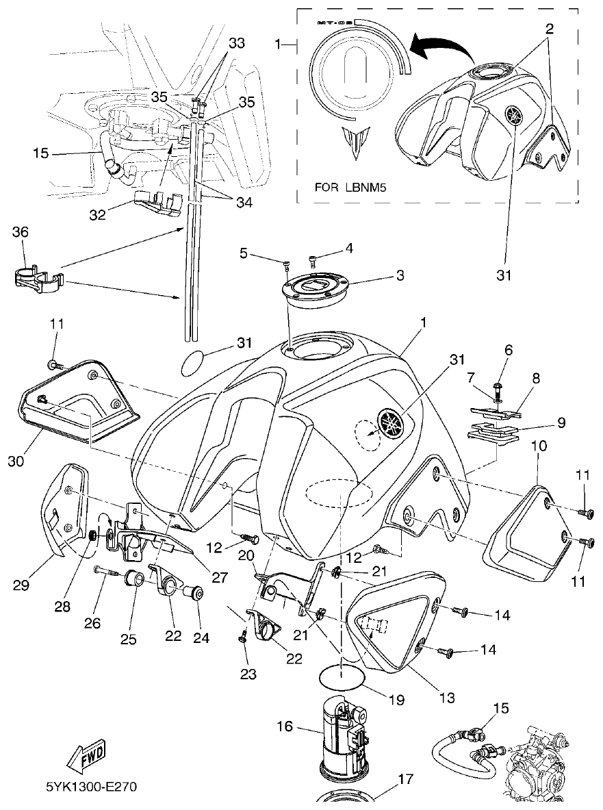 Yamaha MT-03 FUEL TANK parts diagram
