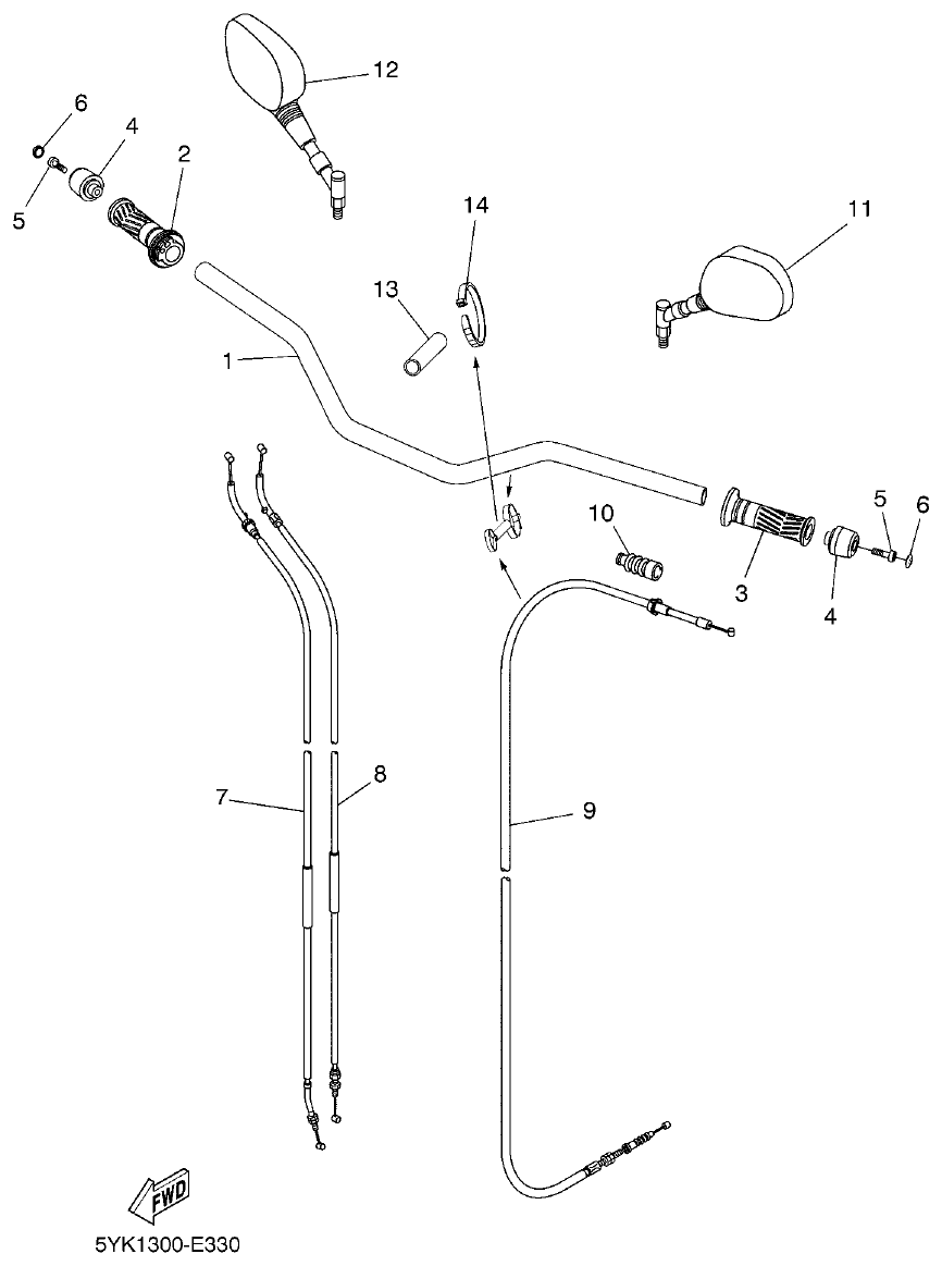 Yamaha MT-03 STEERING HANDLE & CABLE parts diagram