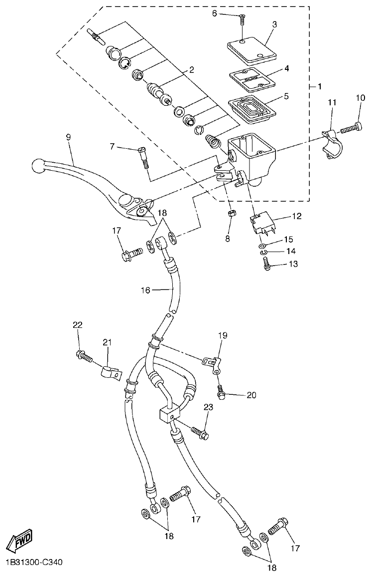 Yamaha MT-03 FRONT MASTER CYLINDER parts diagram