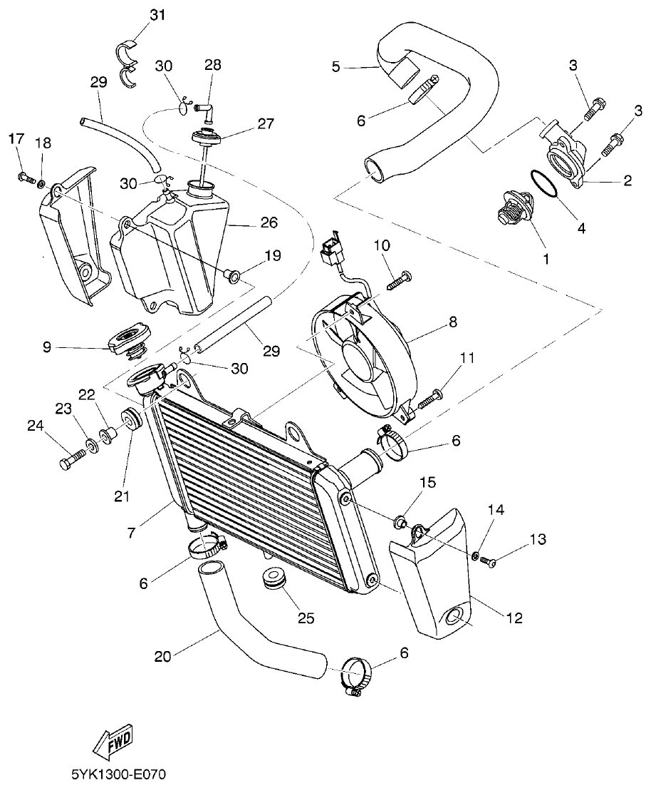 Yamaha MT-03 RADIATOR & HOSE parts diagram