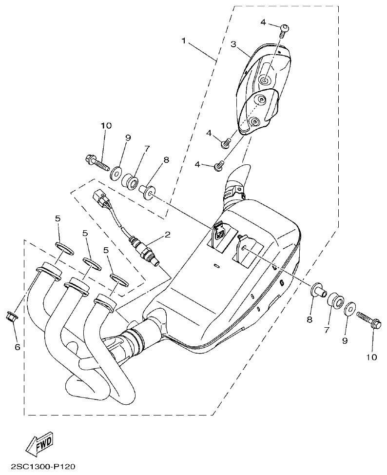 Yamaha MT-09 EXHAUST parts diagram