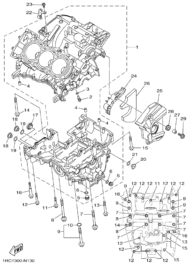 Yamaha MT-09 CRANKCASE parts diagram