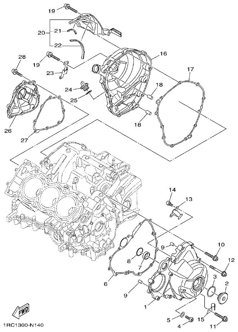 Yamaha MT-09 CRANKCASE COVER 1 parts diagram