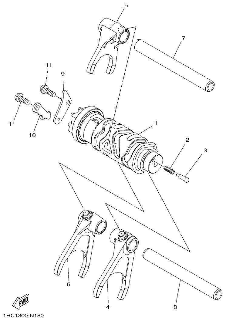 Yamaha MT-09 SHIFT CAM & FORK parts diagram